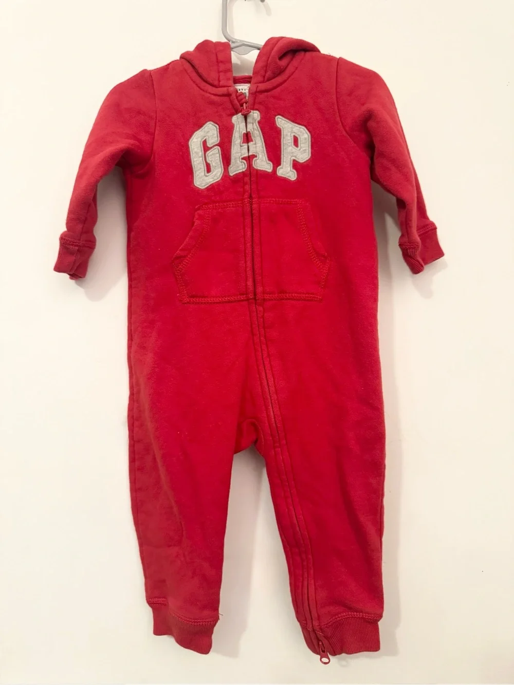 Baby Gap Infant Boys Red Animal Ear Hooded Sip Up Footless Jumpsuit